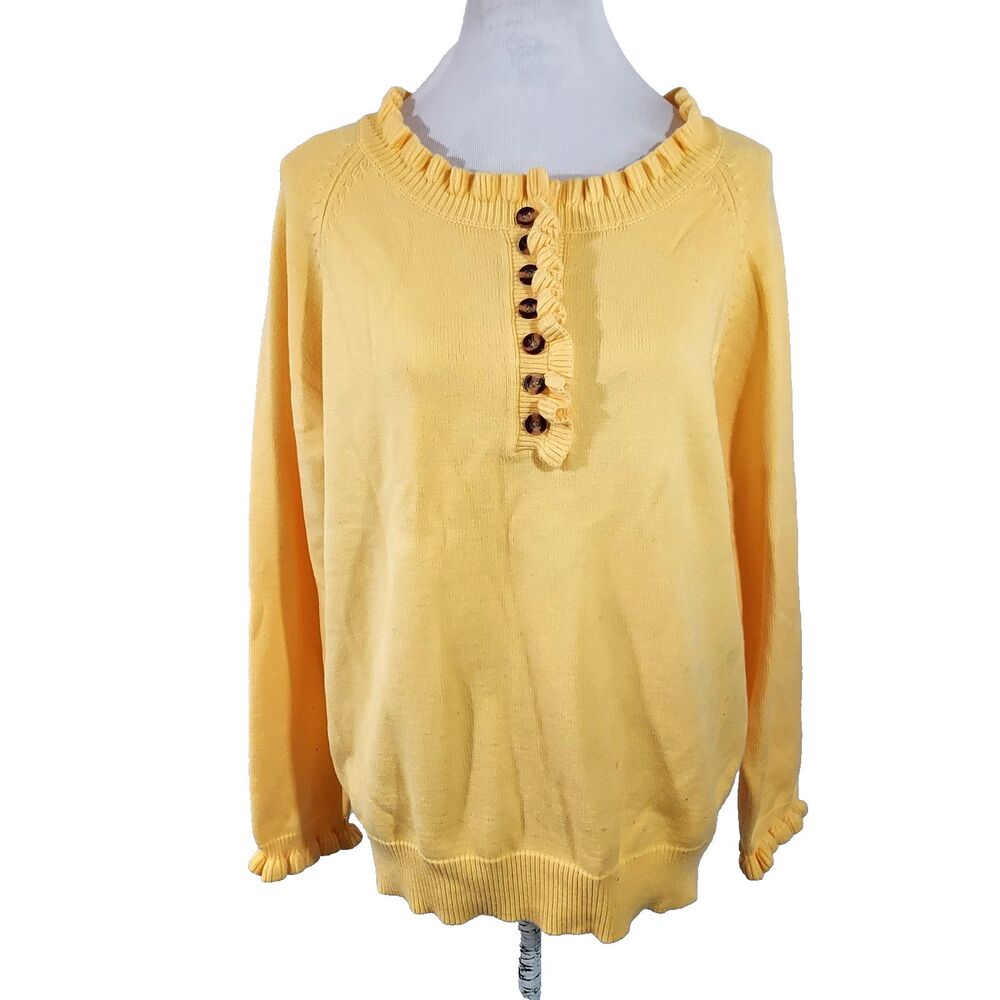BTFBM Ruffle Henley Sweater Large Solid Yellow Knit Pullover Top Comfy Soft NWT